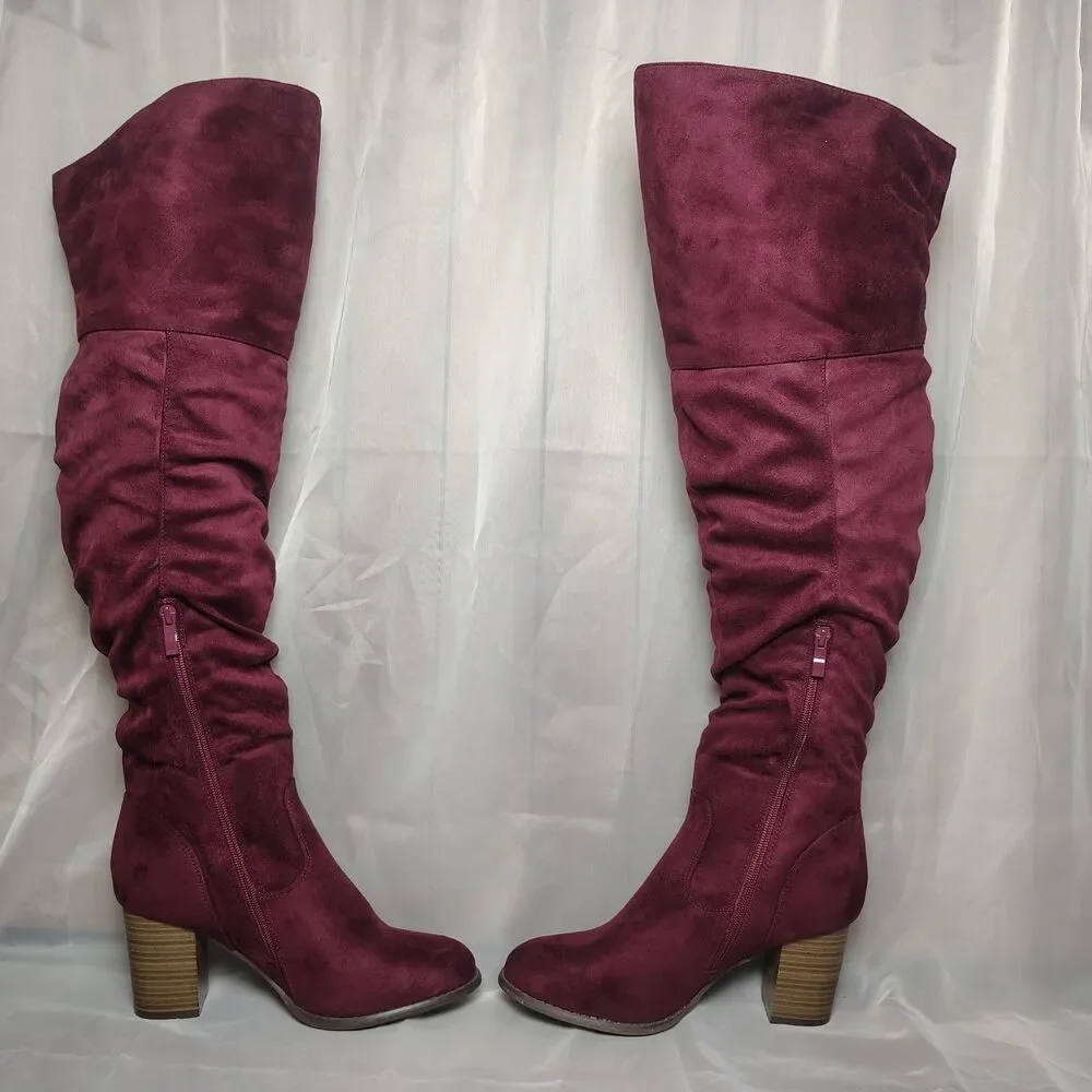 Journee Collection Kaison Wine Faux Suede Over The Knee Slouchy Boot Size WC 10
